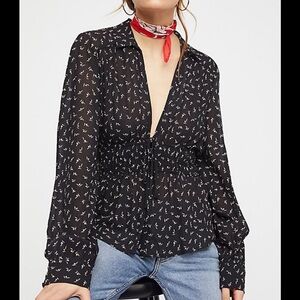 Free People printed long sleeve blouse size: XS